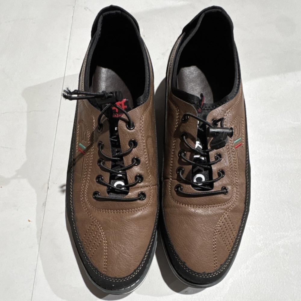 SIXTY SIX Men's Brown Leather Sneakers Lace Up Black Trim Casual Comfort